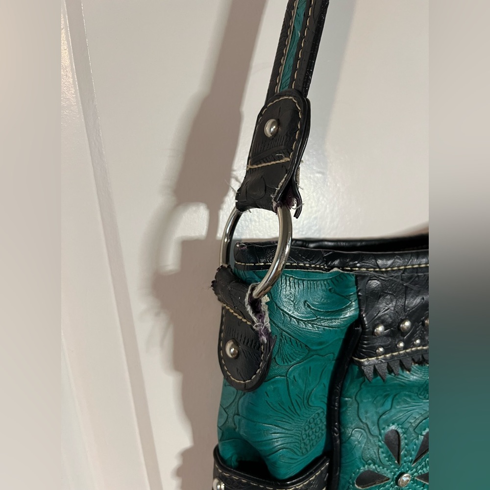 Tooled Leather Laser Cut Purse Feather Country Western Handbag Shoulder Bag - Picture 9 of 16